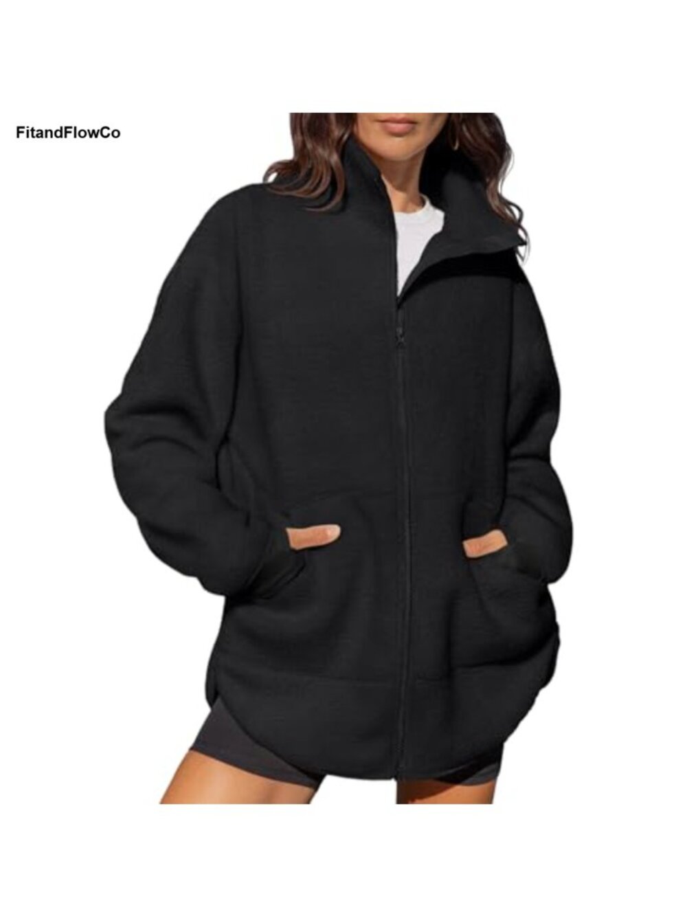 Full Zip Fleece Long Jacket Sherpa Sweatshirt Winter Coat